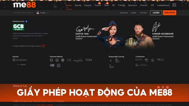 Giấy phép hoạt động của Me88 được cung cấp bởi các tổ chức hàng đầu