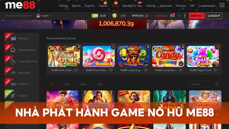 Danh sách những nhà phát hành game nổ hũ tại nhà cái Me88